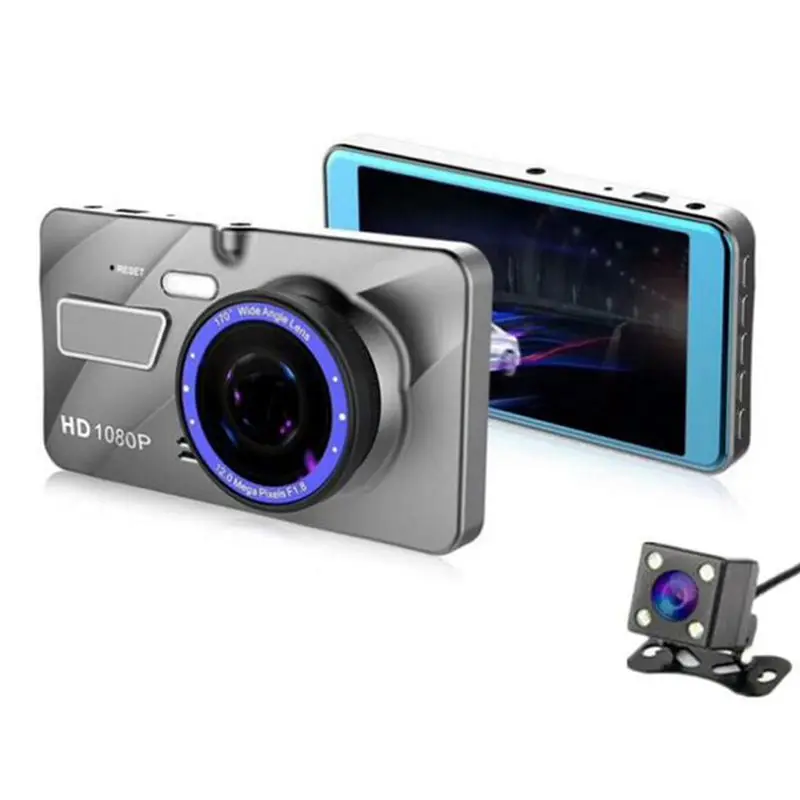 4-дюймовый Видеорегистраторы для автомобилей Камера Full HD 1080P Двойной объектив видео Регистраторы монитор парковки заднего вида Авто Камера Обнаружение движения - Цвет: Silver