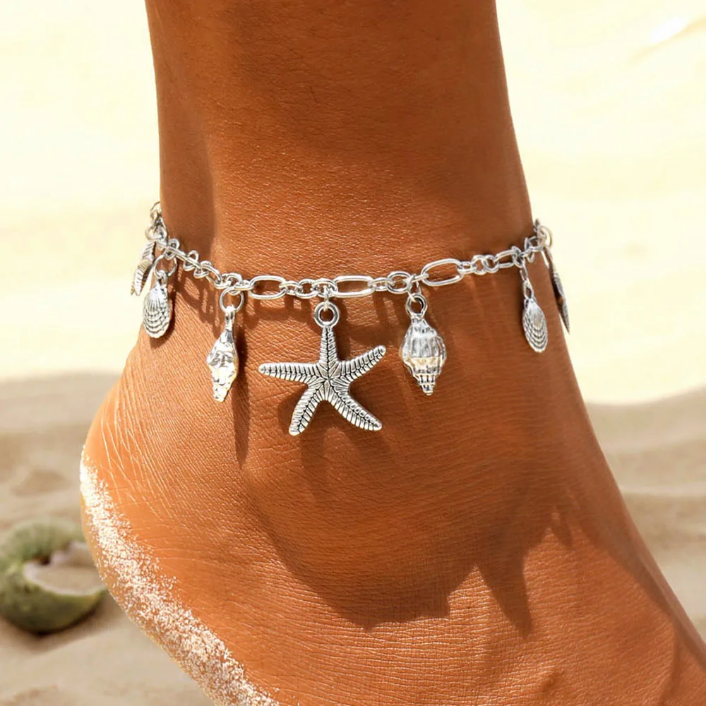 Vintage Anklets for Women Starfish Shell Pendant Anklet Summer Beach Foot Ankle Bohemian Anklet Bracelet On Leg Jewelry|Anklets| - AliExpress