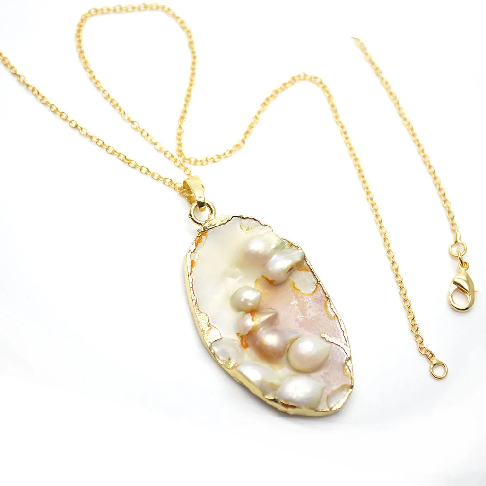Popular Natural Mother of Pearl Freeform MOP Shell Pendant Chains