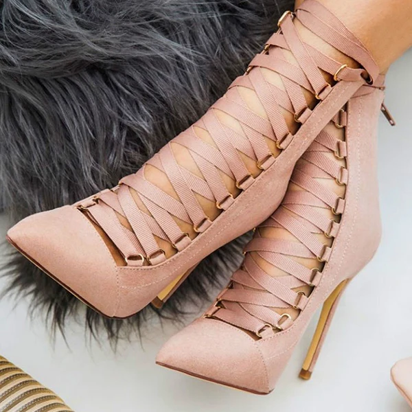 Bottines pink Vogue Pour Swe0222 Botas Croix Haute Sexy Taille cravate Mujer Altas À Pointu apricot Talon Femmes Lacets Bottes Bout Black 62 m0ONv8nwy