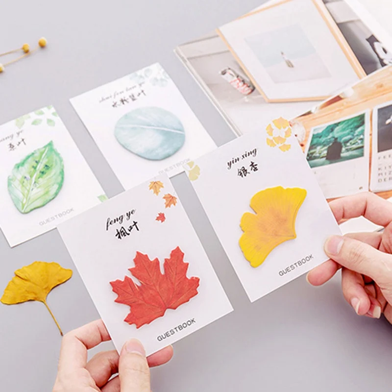 

Cute Kawaii Natural Plant Leaf Sticky Note Memo Pad Note Office Planner Sticker Paper Korean Stationery School Supplies