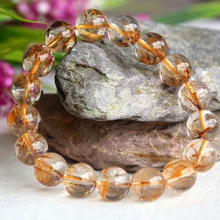 Скидка натуральный подлинный золотой медный иглы Рутиловый Кварц готовой стрейч браслет круглые ювелирные бусины