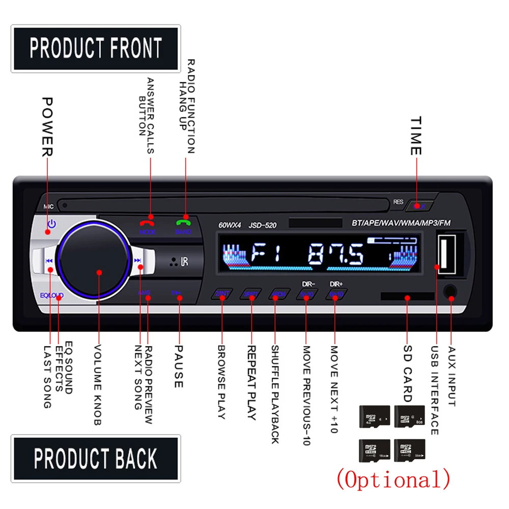 Podofo Авторадио JSD-520 12 В в-тире 1 Din Bluetooth Автомагнитола SD MP3 плеер Авто Аудио Стерео FM приемник Aux вход Podofo Авторадио JSD-520 12 В в-тире 1 Din Bluetooth Автомагнитола SD MP3 плеер Авто Аудио Стерео FM приемник Aux вход