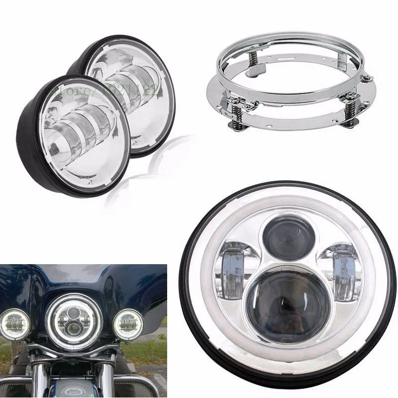 45W LED Headlight Angel Eyes DRL with 2Pcs 4.5Inch 30W Motorcycle Passing Fog Lamp for Harley Davidsond4