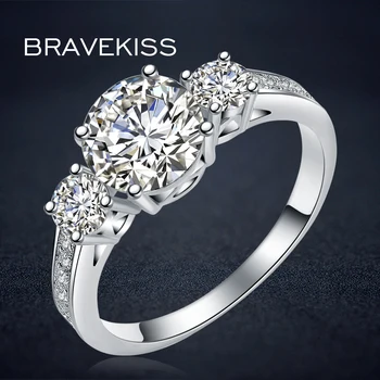 

BRAVEKISS Three Stone Ring Accent Engagement Solitaire Rings for Women Femme Wedding Bands Finger Ring Alliance Jewelry BUR0325