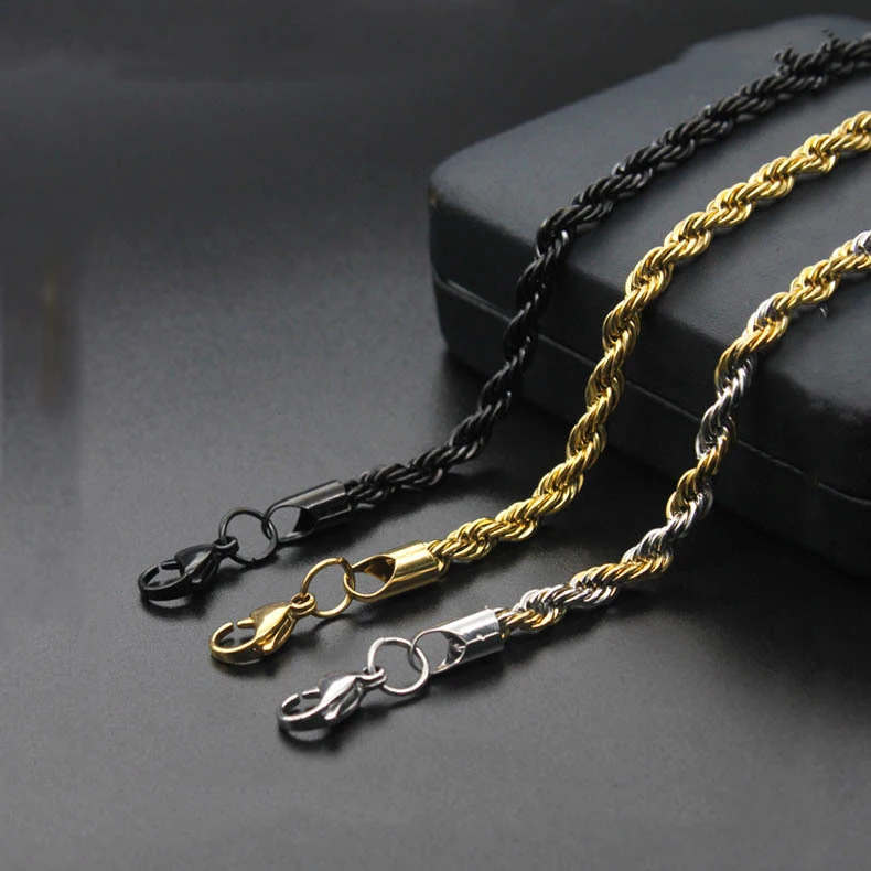 

Fashion simple titanium steel twist chain men and women plated black stainless steel necklace hot sale