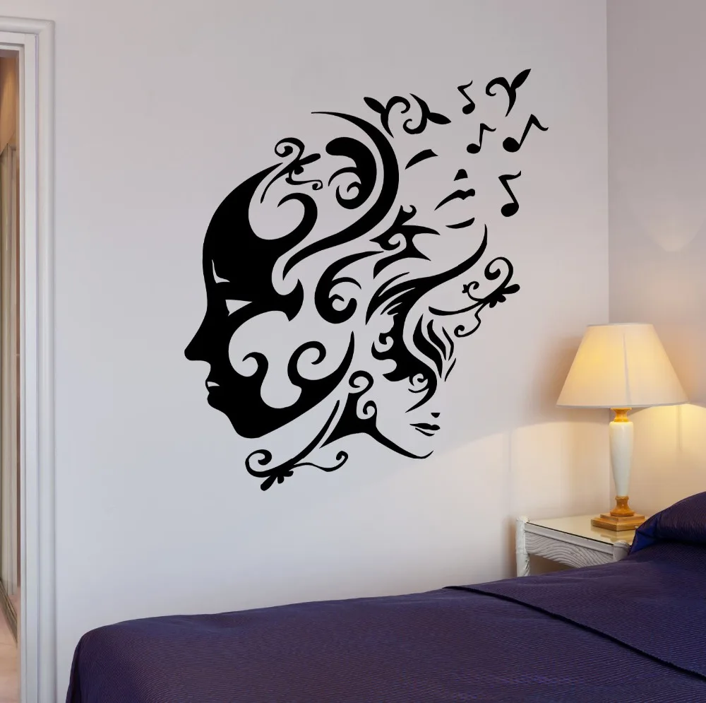 Wall Stickers Abstract Face Girl Music lover Great Decor Vinyl Decalvinyl decalwall sticker
