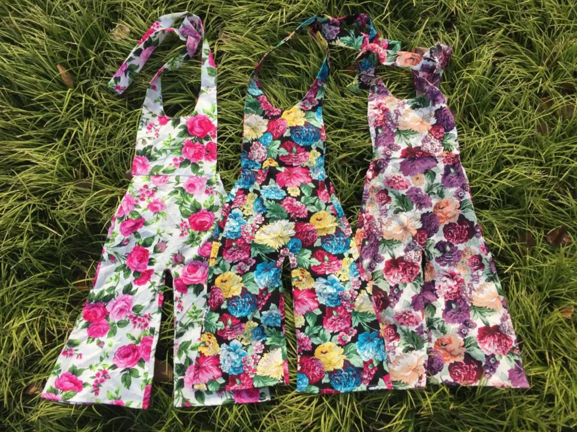 2017 summer girl overalls european America style toddler girl print floral clothings fashion rompers