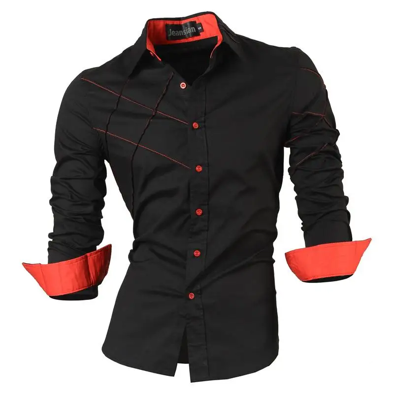Джинсовое мужское модное платье повседневные рубашки на пуговицах с длинным рукавом приталенный дизайн Z006 серый - Цвет: 2028-Black