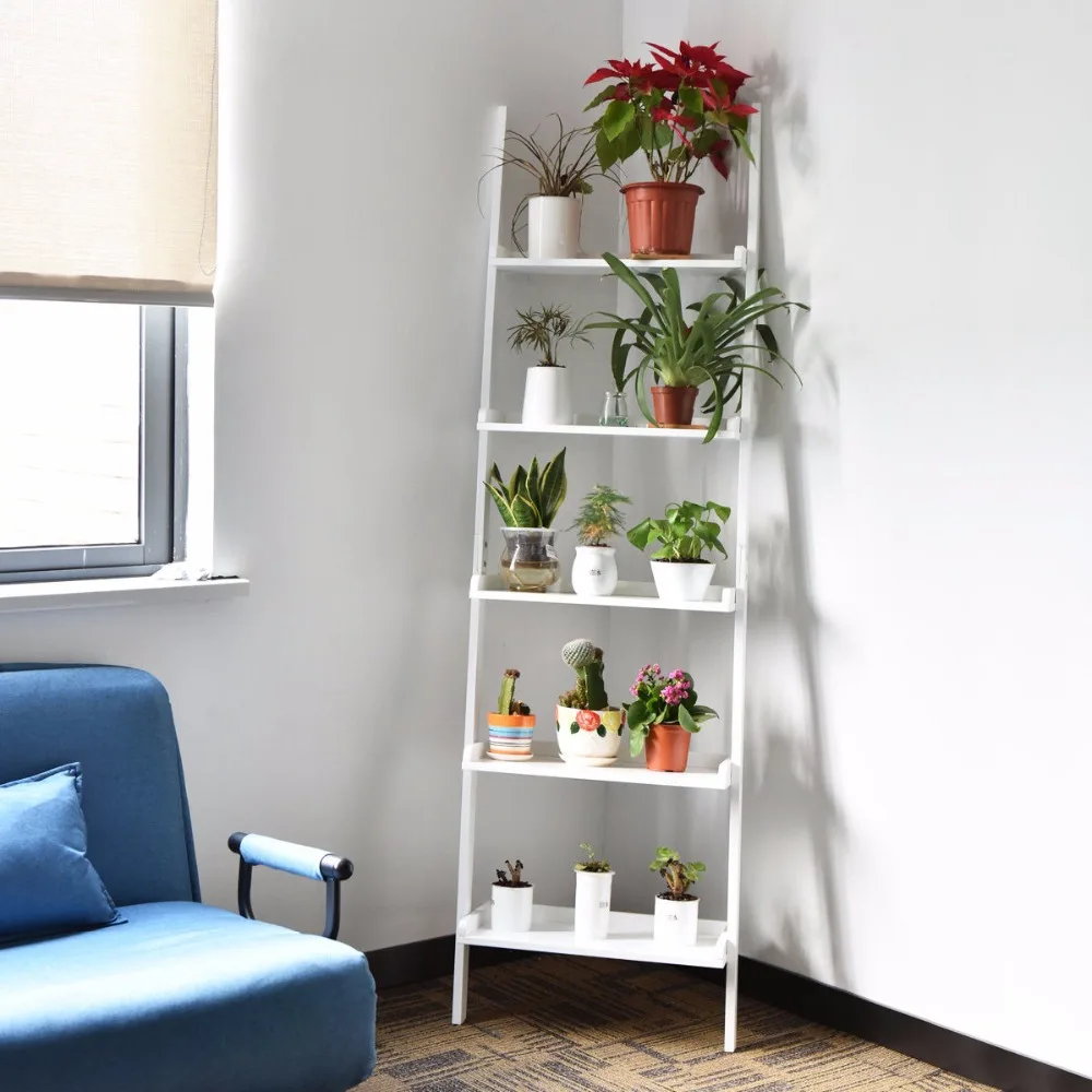 5-Tier Estante Inclinada Parede Planta Prateleira escada de armazenamento Display Estante Home