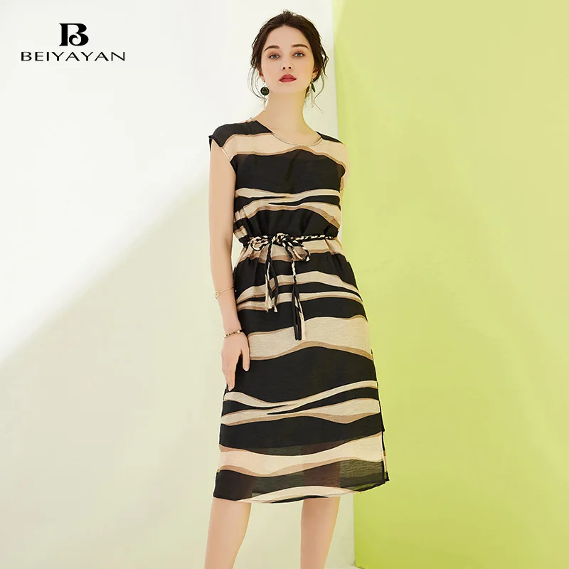 BEIYAYAN 2017 Striped Summer Women Dress Sleeveless with Sashes Casual Woman Wrap Dresses Knee-Length for | Женская одежда