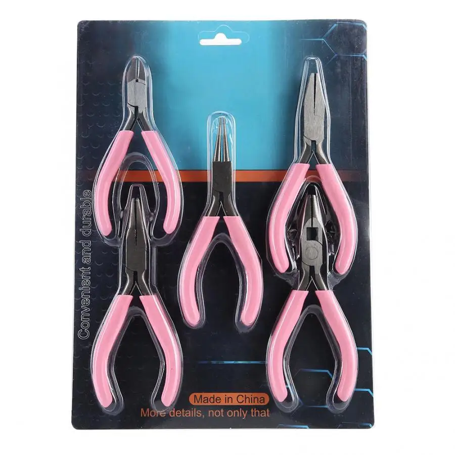 

5pcs Mini Pink 4in Metal Pliers Set Kit Cutter Handwork Pliers Jewelry Crafts Tool High Quality Jewelry Tool For Jeweler Making