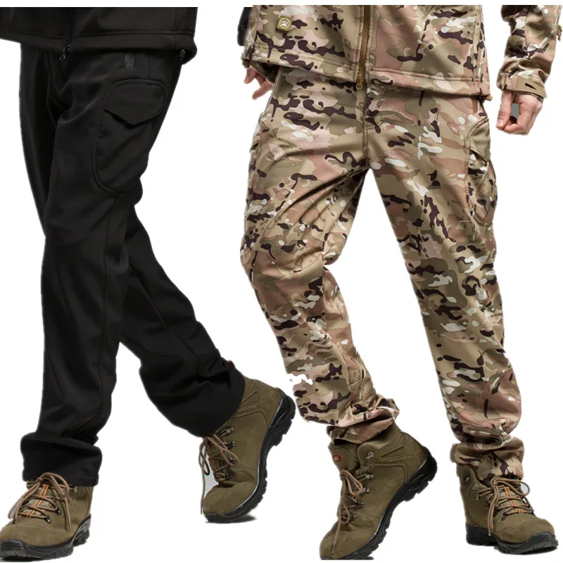 Ветрозащитные походные брюки для мужчин и женщин, камуфляжные тактические панталоны для походов, флисовые теплые брюки для рыбалки и кемпинга