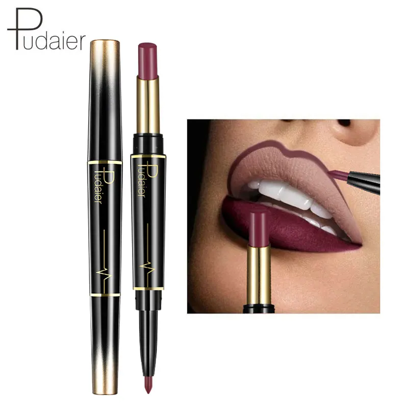 

Matt Lipstick + Lip Liner 2 in 1 Lips Makeup Matte Lip Stick Pen Make up Cosmetics Lip Balm Mate Batom Creamy Lipbalm Lipliner