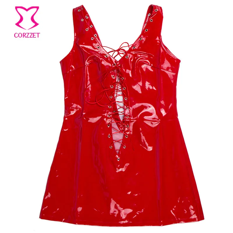 Deep V Neck Lace Up Sleeveless Backless Short Red PVC Fetish Dress Club Wear Latex Rubber Dresses Hot Sexy Erotic Lingerie Women 9 Deep V Neck Lace Up Sleeveless Backless Short Red PVC Fetish Dress Club Wear Latex Rubber Dresses Hot Sexy Erotic Lingerie Women 9