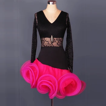 

new custom Sexy lace latin dance dress girls Long sleeves latin dance costumes for women salsa latin dresses for girls competit