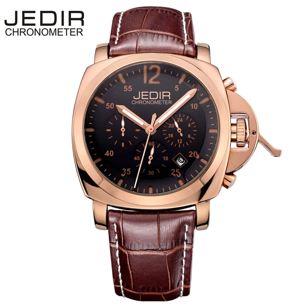 

JEDIR Luxury Men Watches Chronograph 6 Hands 24 Hours Function Genuine Leather Strap Men's Quartz Watch relogio masculino N18