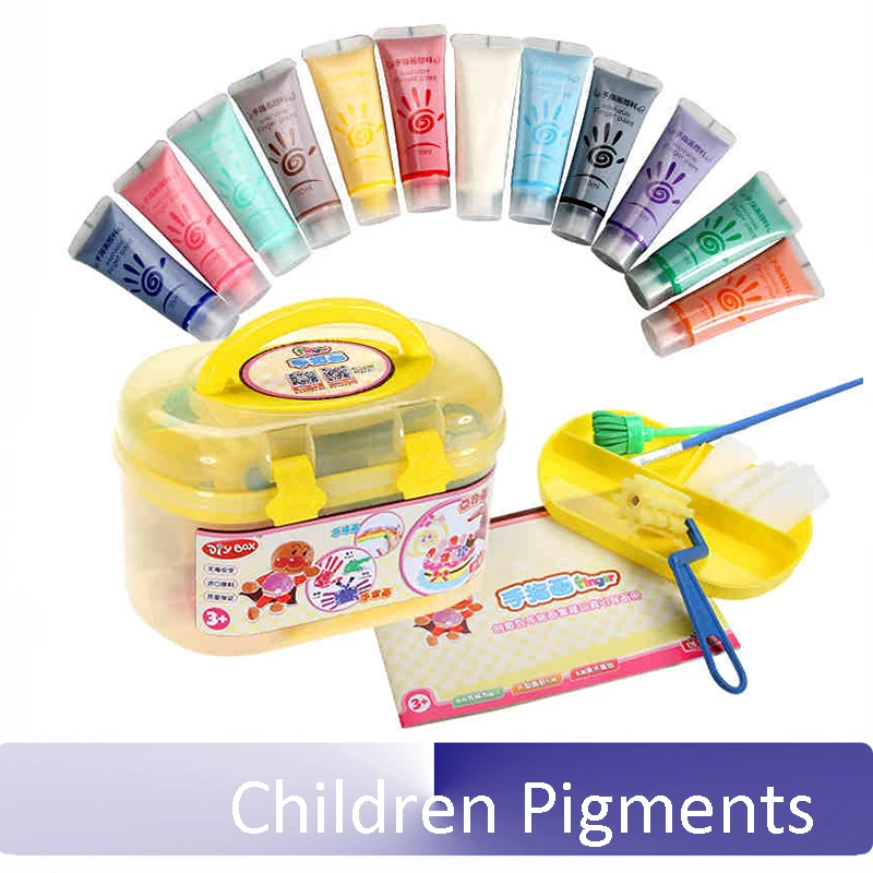 

Children Pigments Non-toxic Washable Painting Set 12 or 6 color Finger Painting Watercolor Paints Handprints