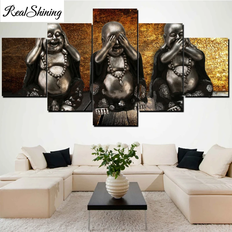 

REALSHINING DIY Diamond Painting Cross Stitch Three Buddhas Needleworks 5D Diamond Mosaic Full Square Diamond Embroidery FS858