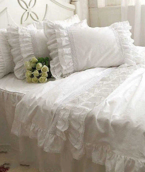 Pure Color Bedding Sets Ruffle Princess Bedspread Full Queen 4pcs White Duvet Cover Bedclothes Bed Skirt Set Cotton Home Textile Aliexpress