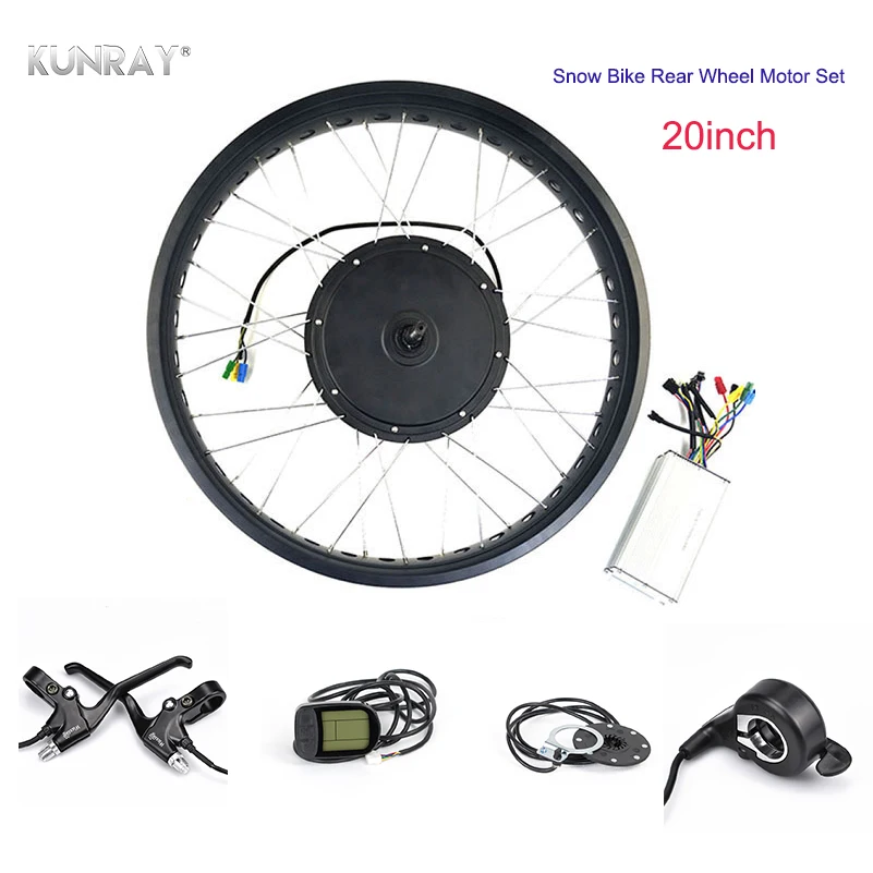KUNRAY электрический жира велосипед мотор заднее колесо 20 дюймов, 48В, 1000 Вт Электрический велосипед Conversion Kit, снег, E-велосипед мотор для центрального движения KT Дисплей