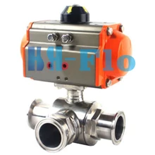 3-1/" Санитарно нержавеющей 304 Трехходовой t-порт Tri-Clamp пневматический шарик клапан