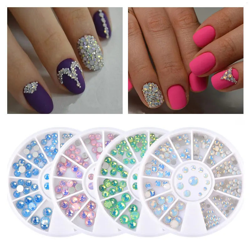 

1 box Mixed Size Crystal Rhinestones Opal Nail Rhinestones Flat Bottom Flatback Glass Gems Nail Art Charm Manicure Accessory