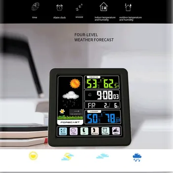 

1 Pc Hot Sale Weather Clock Led Digital Alarm Clock Snooze Calendar Thermometer Weather Color Display Home Digital Clock #W