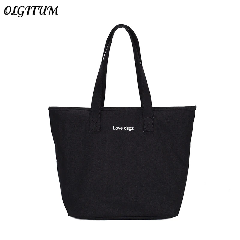 

New Arrival Canvas Handbag Large Capacity Letter Print Shoulder Bags For Women Handle Shopping Bag Beach Travel Women Bag Black