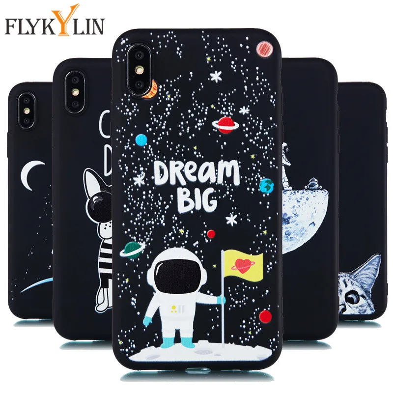 

Silicone Case on for iPhone 8 Cover for Funda iPhone 6 6S 7 Plus XS Max X XR Case Space Planets Moon Star Soft TPU Cover Coque