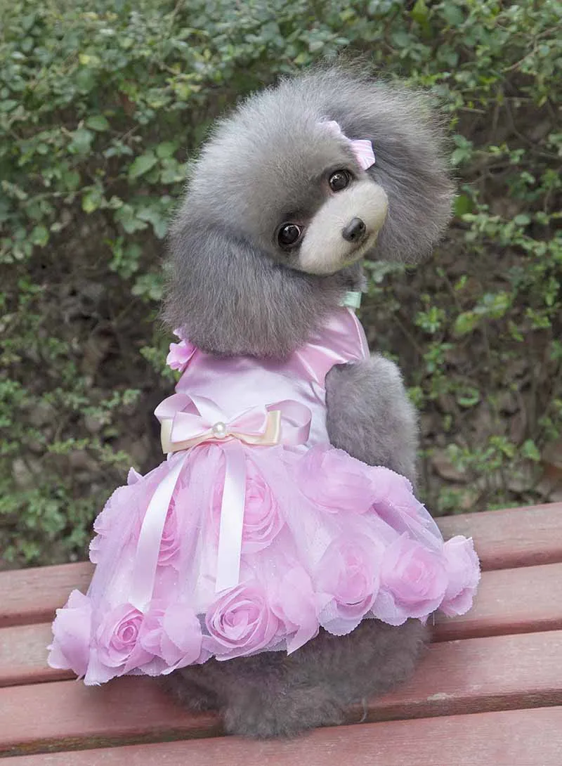 SYDZSW Dog Tutu Dress Pet Clothing for Small Dogs Cats Luxury Pearl Bowknot Puppy Dog Princess Dress Chihuahua Costume Wholesale7