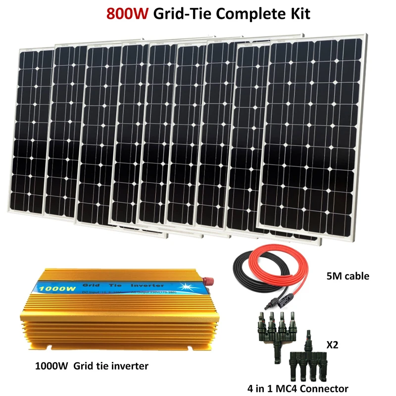 おすすめ品 800 ワットガラスソーラーパネル 1000 ワットインバータグリッドネクタイシステム 8 100 ワットモノラル太陽電池パネルホームシステムキット オンライン値下げ Pnlp Sn