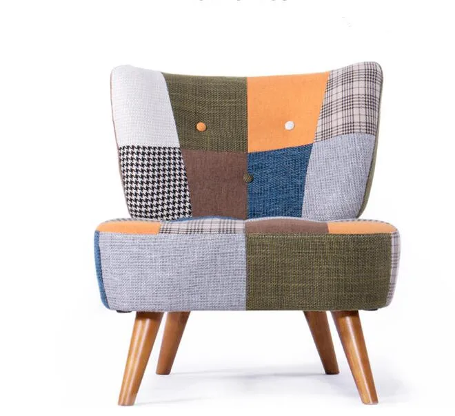 Mid Century Classic Single Sofa Couch Upholstered in Multi Color Fabric with Strong Solid Wood Legs For Living Room Furniture
