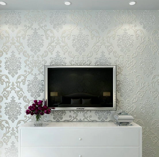 クリーミー 白いリビングルームの寝室のダマスク壁紙 Damask Wallpaper Bedroom Wallpaperliving Room Wallpaper Aliexpress