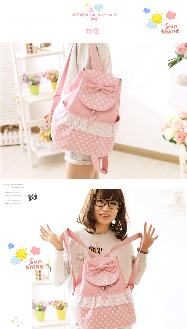 Mochilas de Viagem Adomoe Japão Estilo Kawaii Laço Arco Mochila Adolescentes Lona Ocasional Bolsa Escolar Coreano Mori Menina Estudantes Frescos Dot 8 mochila adolescentes lona ocasional saco escolar coreano