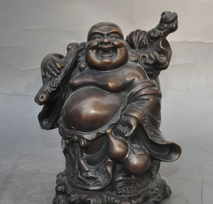 chinese buddhism bronze wealth Gourd gold bag happy laugh Maitreya