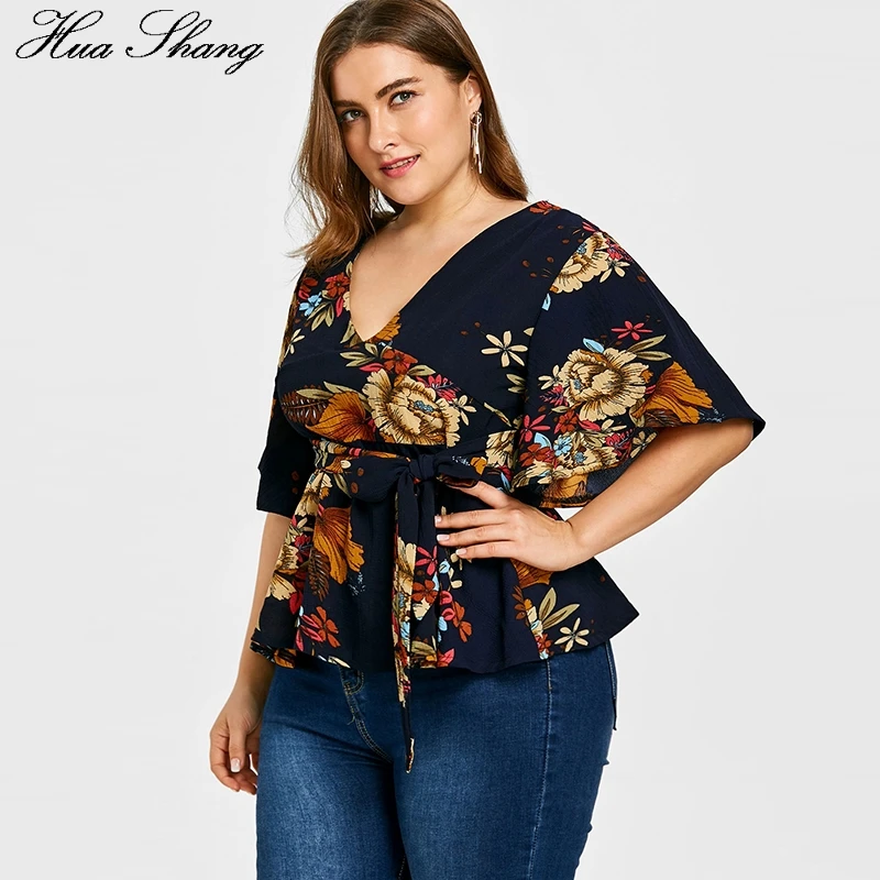  Womens Plus Size Tops And Blouses Summer V Neck Flare Short Sleeve Floral Print Boho Tunic Chiffon 