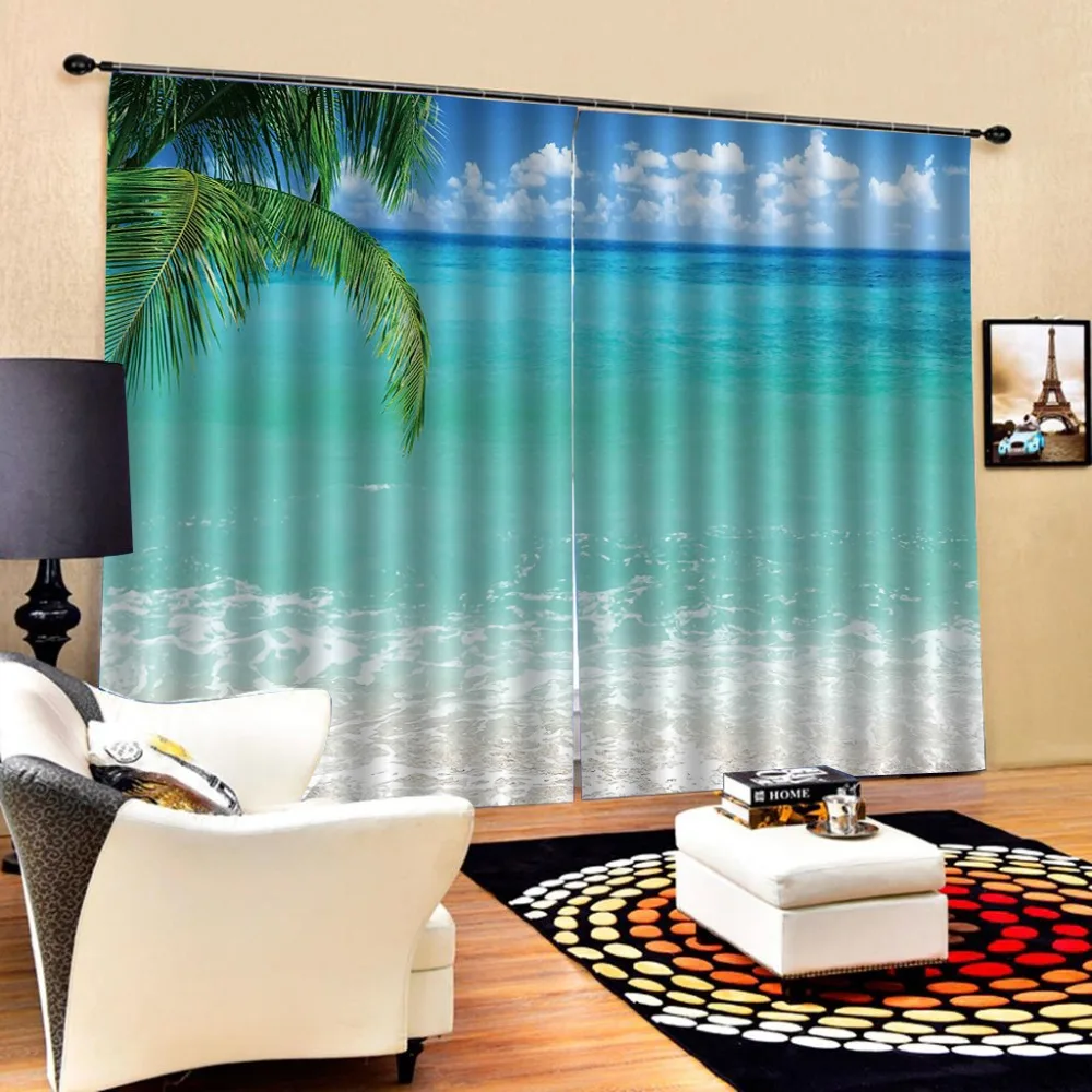 

beach Landscape scenery curtains Luxury Blackout 3D Window Curtains For Living Room Bedroom Blackout curtain