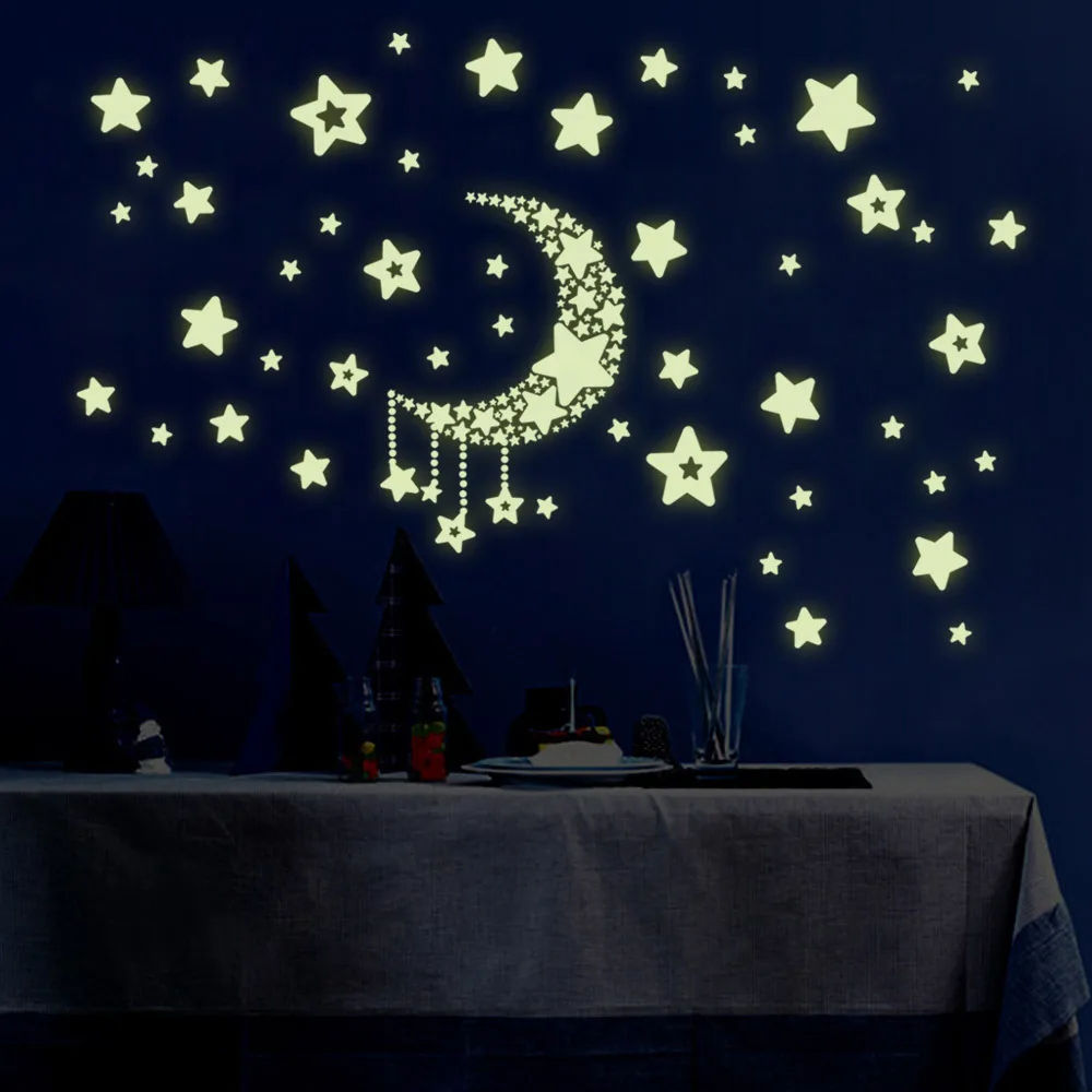 Wall Moon Stickers Glow Dark Star Room Decor Luminous Stars