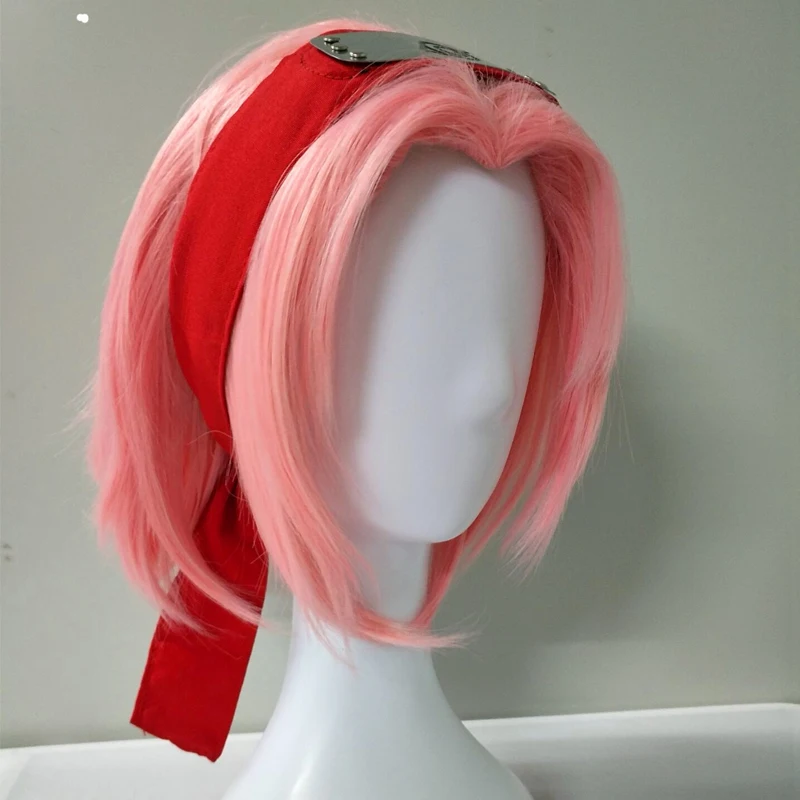 NARUTO Haruno Sakura Cosplay Short Pink Straight Wig +Free Wig Cap