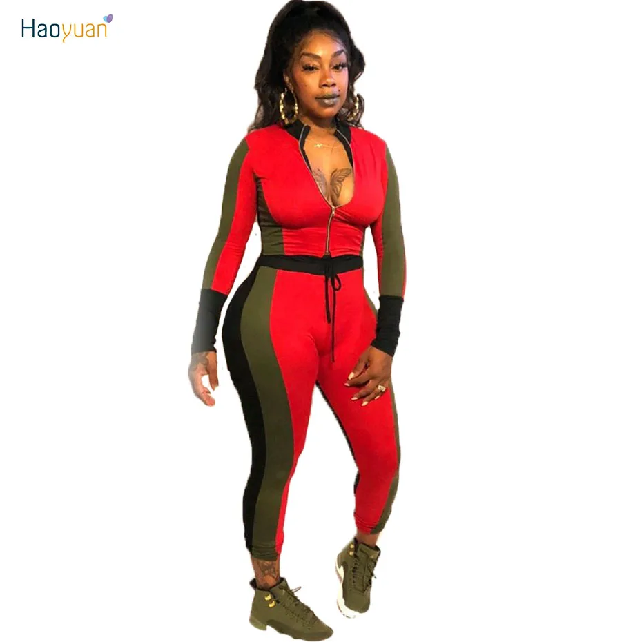 

HAOYUAN Two Piece Set Tracksuit Women Clothes Autumn Outfits Long Sleeve Zip Coat+Pants Sweat Suit Casual 2 Piece Matching Sets