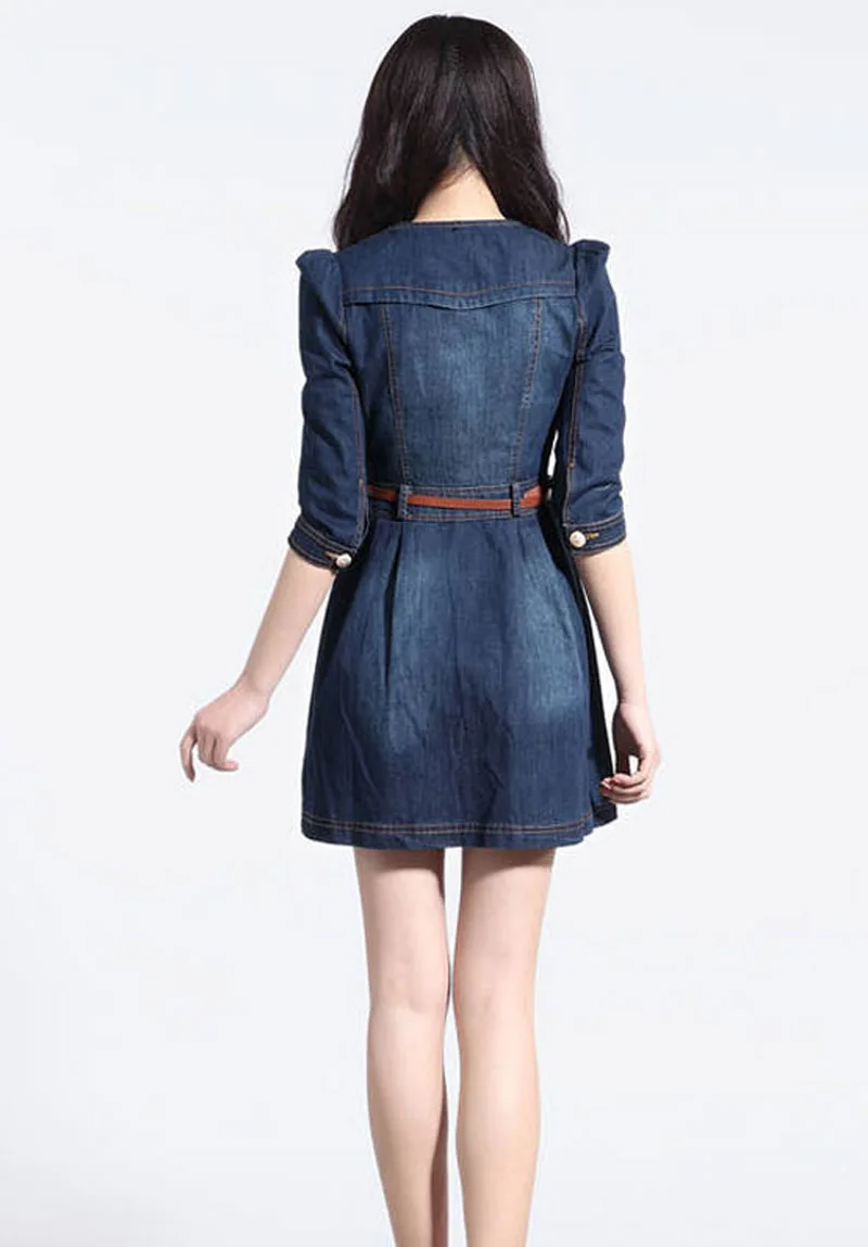 21 New O Neck Half Sleeve High Waist Casual Knee Length Lace Jean One Piece Dress Women Summer Denim Dresses Denim Dress Dress Womensummer Denim Dress Aliexpress