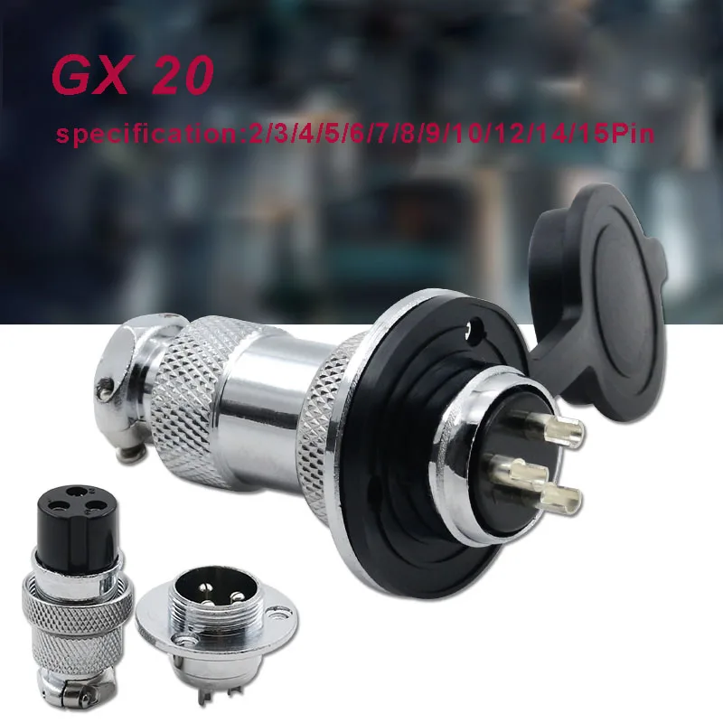 

1set GX20 2/3/4/5/6/7/8 Pin Male + Female Circular Socket Wire Panel Aviation Connector Socket Plug with Cap Lid for Industrial