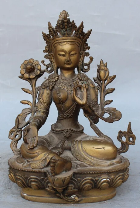 

shitou 002885 11" Chinese Bronze Green Tara Mahayana Buddhism Enlightenment Goddess Statue