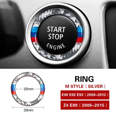 Украшение интерьера автомобиля из углеродного волокна, автомобильный двигатель, кнопка запуска, кнопка Зажигания, авто наклейка, брелок для BMW E90 E92 E93 Z4 E89 - Название цвета: M STYLE SILVER