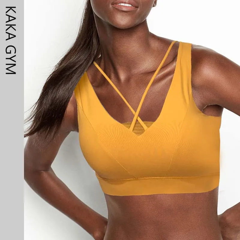 

Sexy Women Back Cross Criss Sport Bra Fitness Crop Top Strappy Yoga Bras Workout Bra Top Gym Jogging Brassiere Active Wear