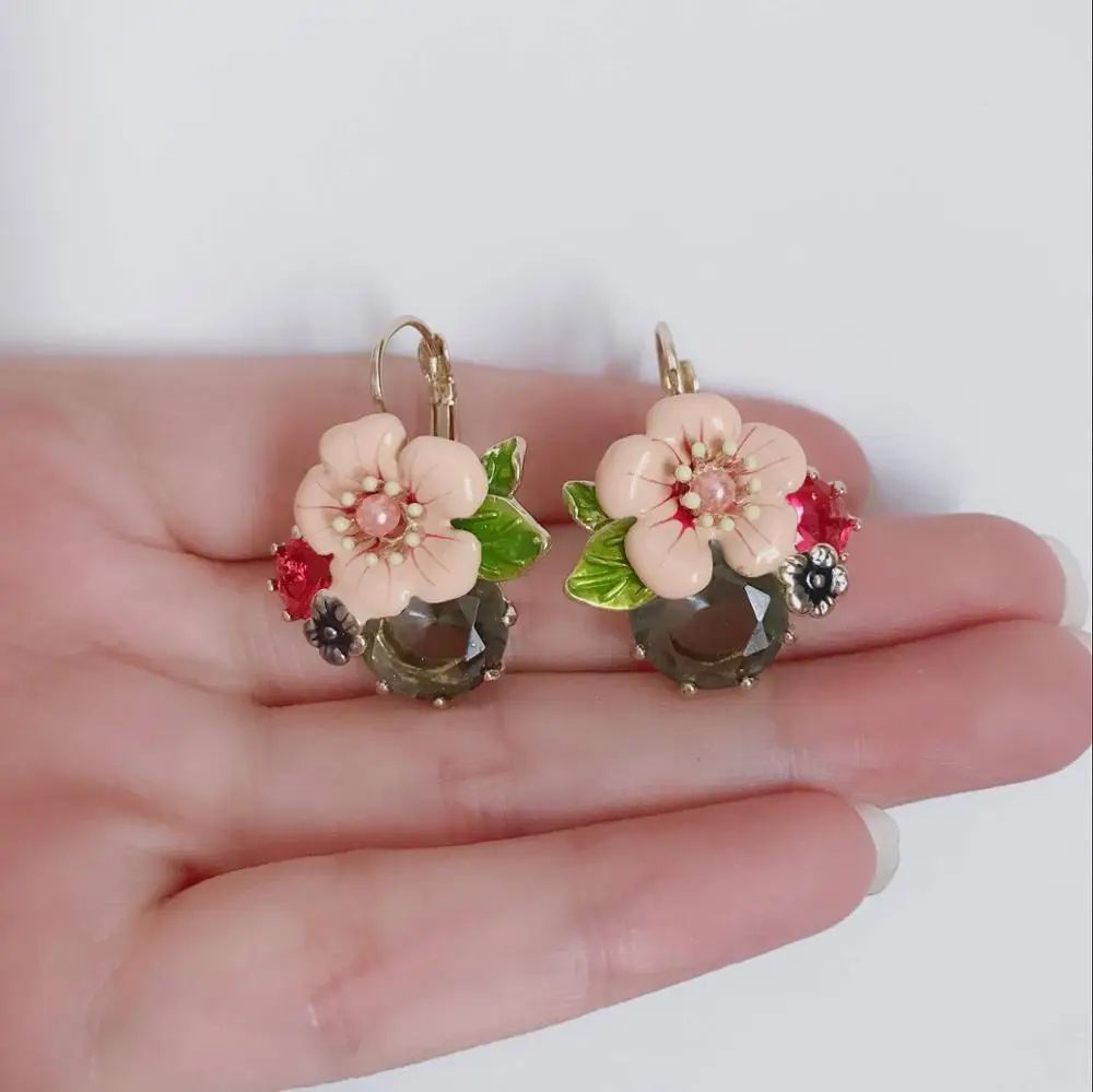Amybaby/ женские серьги-капли с эмалированным цветком в Восточном розовом саду, вечерние ювелирные изделия - Окраска металла: 5