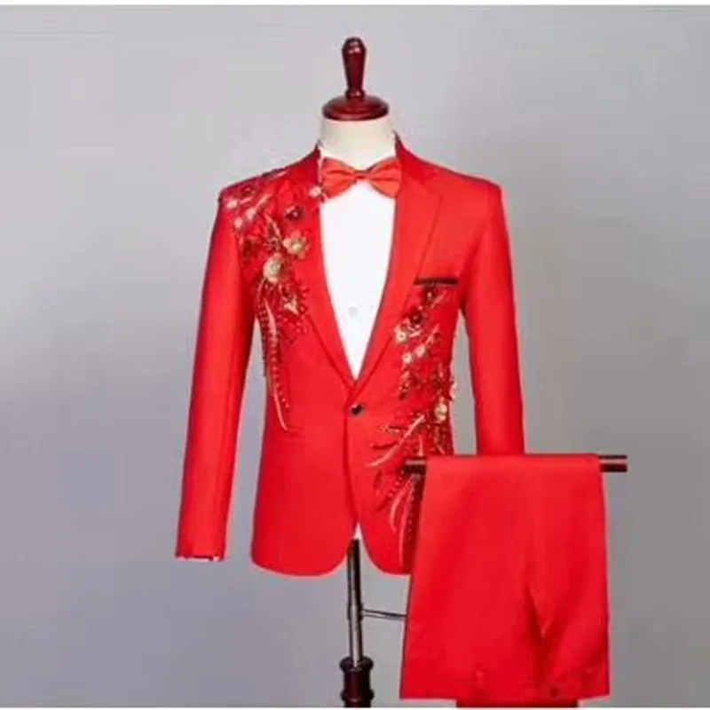 Custom men's delicate embroidered suit two-piece suit (jacket + pants) men's business dress wedding groom groomsmen dress