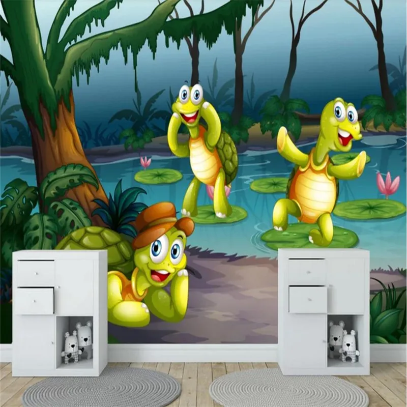 Custom wallpaper 3D cartoon cartoon forest animal world children's room mural background wall high-grade waterproof material Custom wallpaper 3D cartoon cartoon forest animal world children's room mural background wall high-grade waterproof material