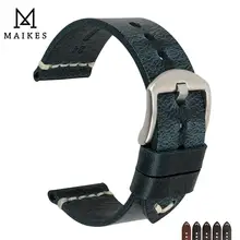 

MAIKES Vintage Oil Wax Cow Leather Watch Strap 20mm 22mm 24mm Blue Watchband Handmade Quality Watch Band For Omega Watch